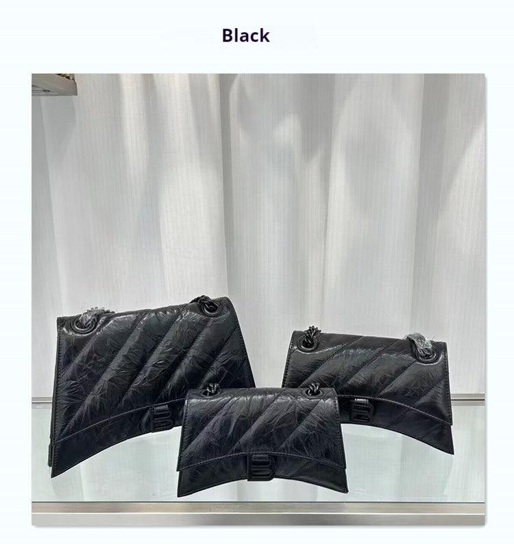 Cowhide pleated diamond check chain bag evening bag 706471330384 - 7 Days / Black / S-21cm - COCOMELODY